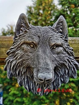 massive Wolfsbüste - Wolf - Relief - Wandhänger